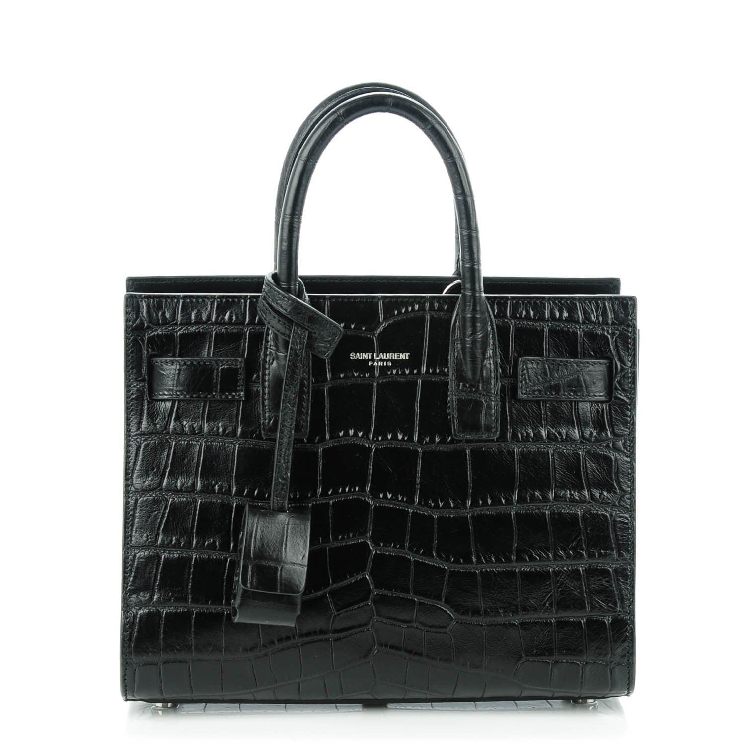 Saint Laurent Calfskin Crocodile Embossed Nano Sac De Jour Black 1 of 6