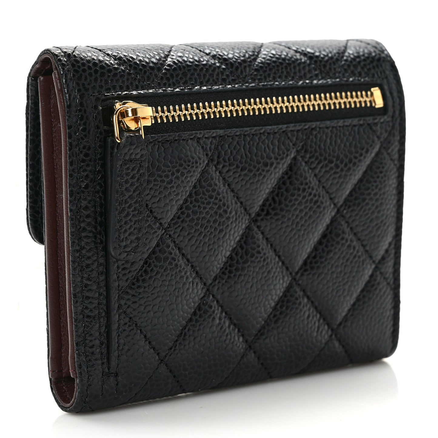 Caviar Quilted Compact Flap Wallet Black