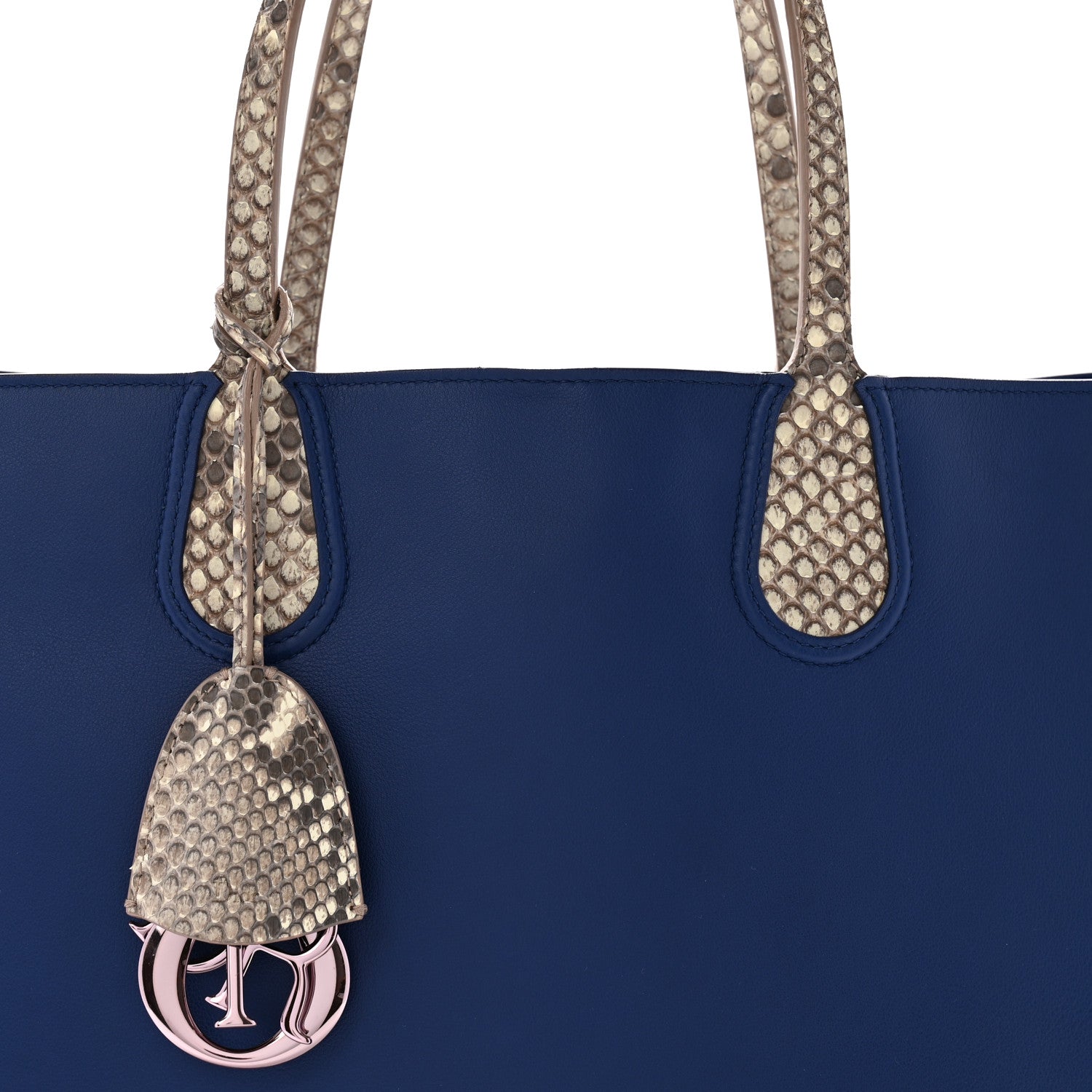 Christian Dior Calfskin Snakeskin Handle Large Addict Shopping Tote Blue 8 of 15