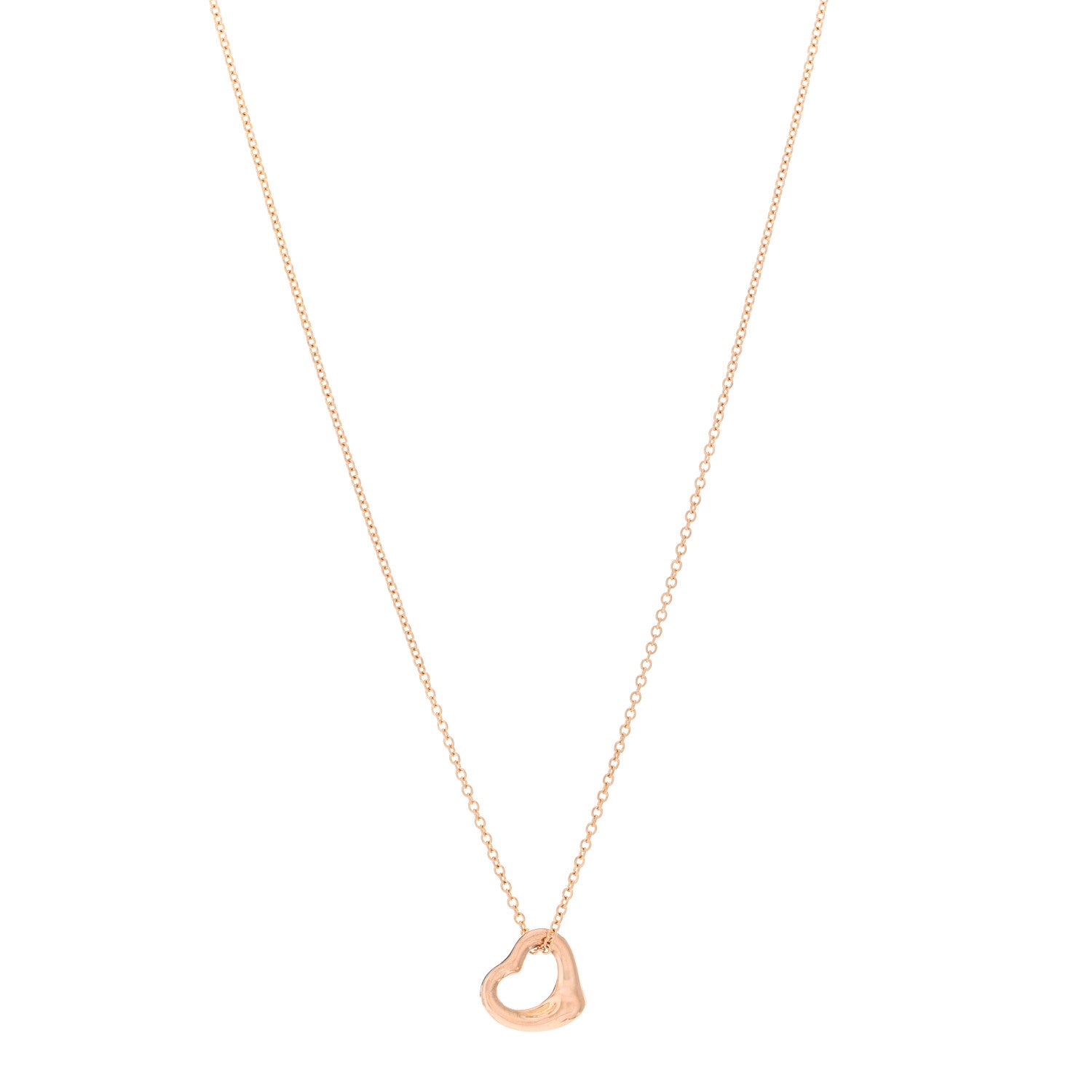 Tiffany 18K Rose Gold 11mm Elsa Peretti Open Heart Pendant Necklace 1 of 3