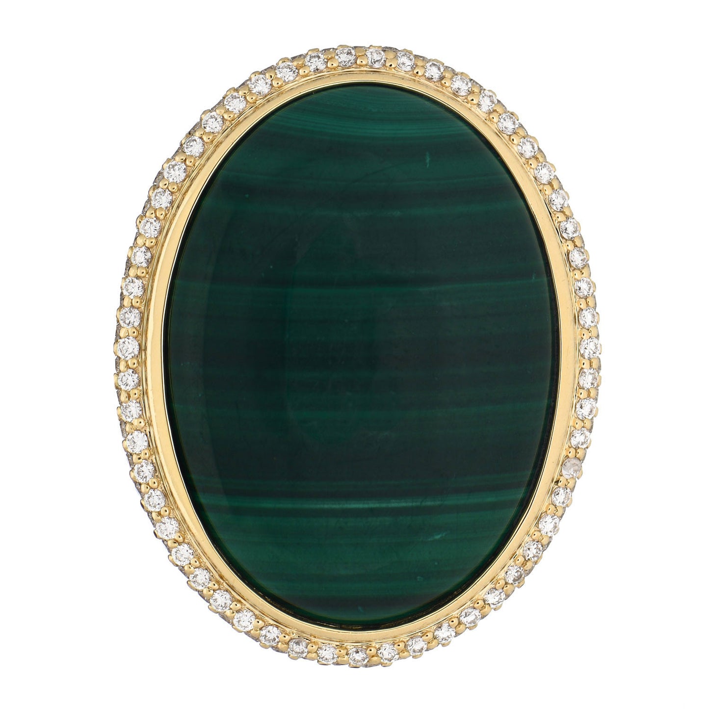 18K Yellow Gold Diamond Malachite Oval Signature Ring 54 7