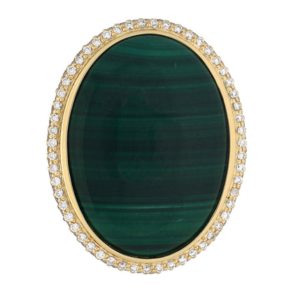 David Yurman 18K Yellow Gold Diamond Malachite Oval Signature Ring 54 7 1 of 5