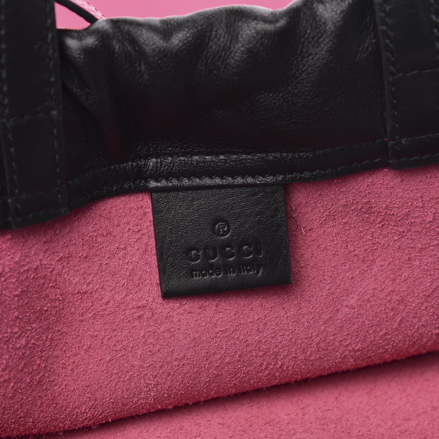 Gucci Grained Calfskin Logo Drawstring Backpack Box Pink Green Black 6 of 10