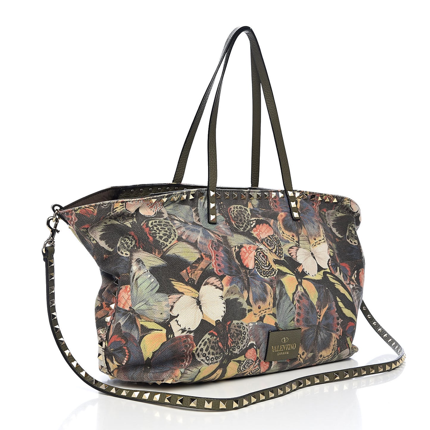 Canvas Camubutterfly Rockstud Crossbody Tote Multicolor