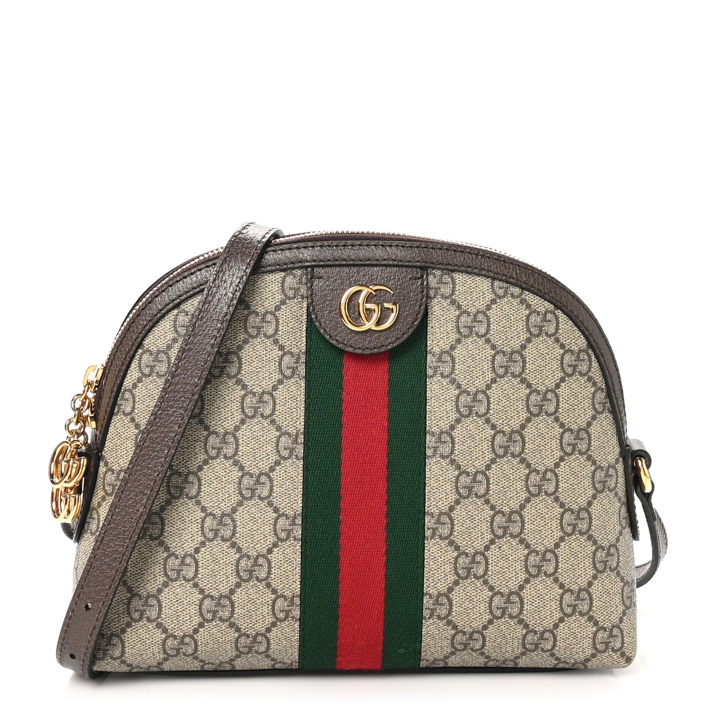 GG Supreme Monogram Textured Dollar Calfskin Web Small Ophidia Dome Shoulder Bag Beige Ebony New Acero