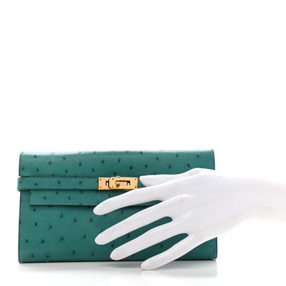 Hermes Ostrich Kelly Longue Wallet Vert Verone 2 of 8