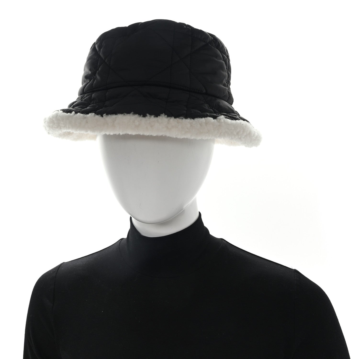 Christian Dior Nylon Shearling Cannage D-Bobby Bucket Hat 59 Black Ecru 2 of 8
