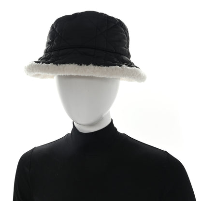 Christian Dior Nylon Shearling Cannage D-Bobby Bucket Hat 59 Black Ecru 2 of 8