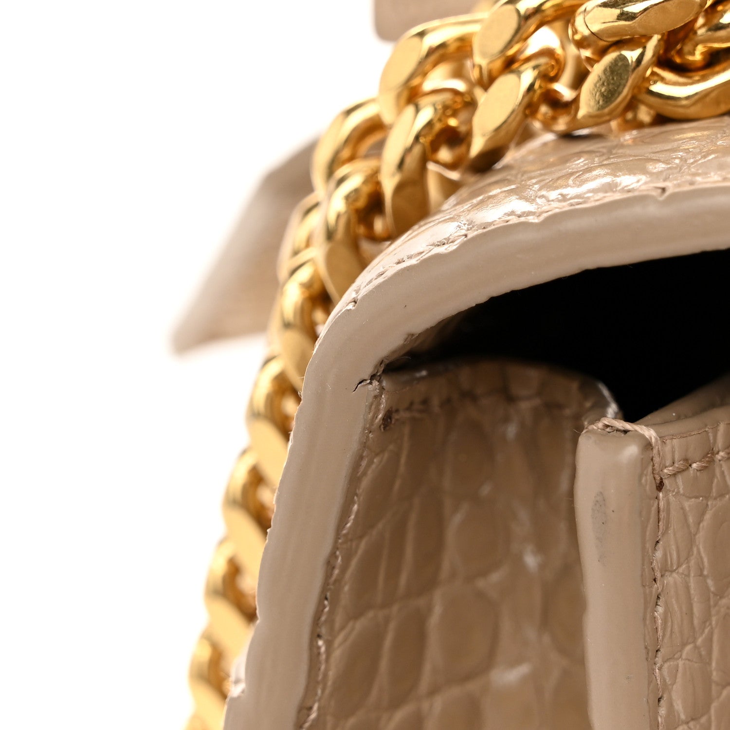 Saint Laurent Calfskin Crocodile Embossed Medium Monogram Sunset Dark Beige 12 of 13