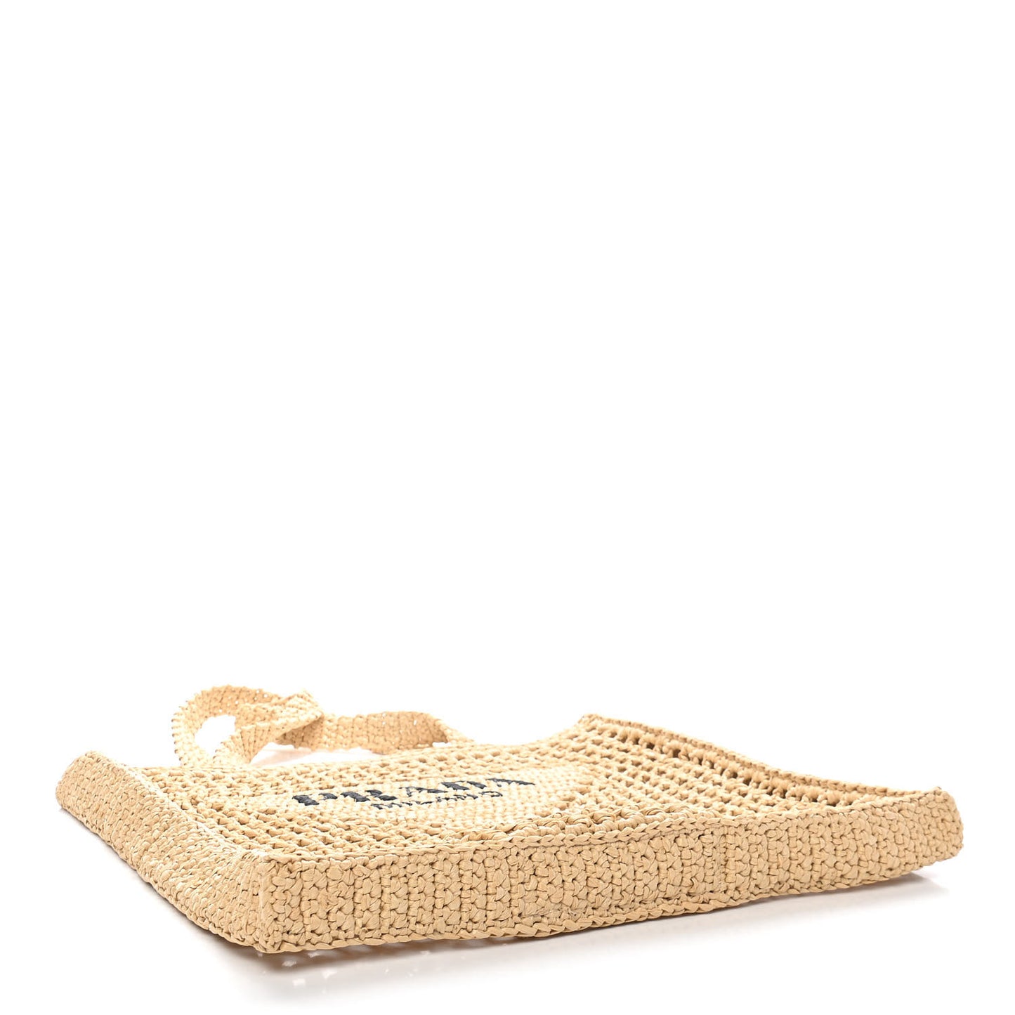 Yarn Raffia Effect Crochet Logo Embroidered Tote Bag Naturale