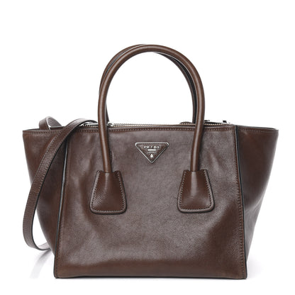 Prada Glace Calfskin Small Twin Pocket Tote Bruciato 1 of 10