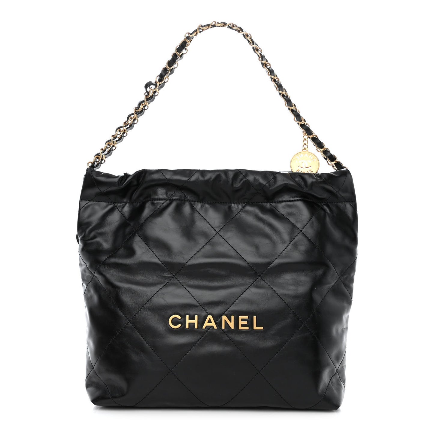 Shiny Calfskin Quilted Small Chanel 22 Black