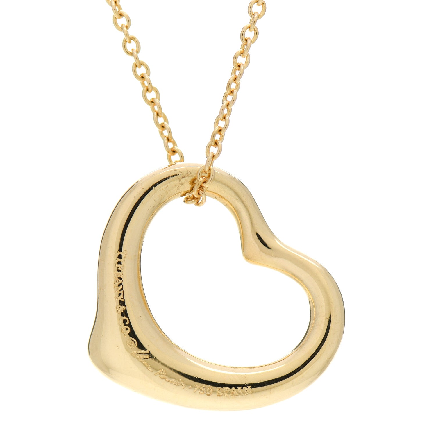 Tiffany 18K Yellow Gold 16mm Elsa Peretti Open Heart Pendant Necklace 3 of 4