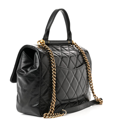 Chanel Calfskin Quilted Large Gold Bar Top Handle Flap Black 3 of 14