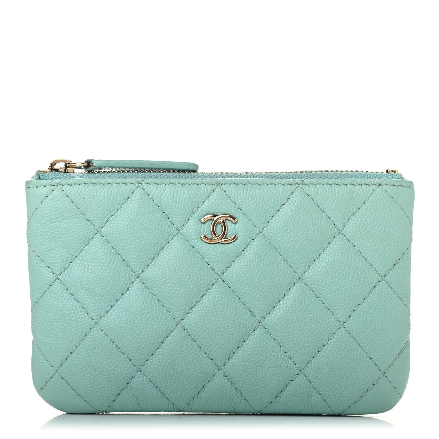 Caviar Quilted Small Cosmetic Case Light Blue