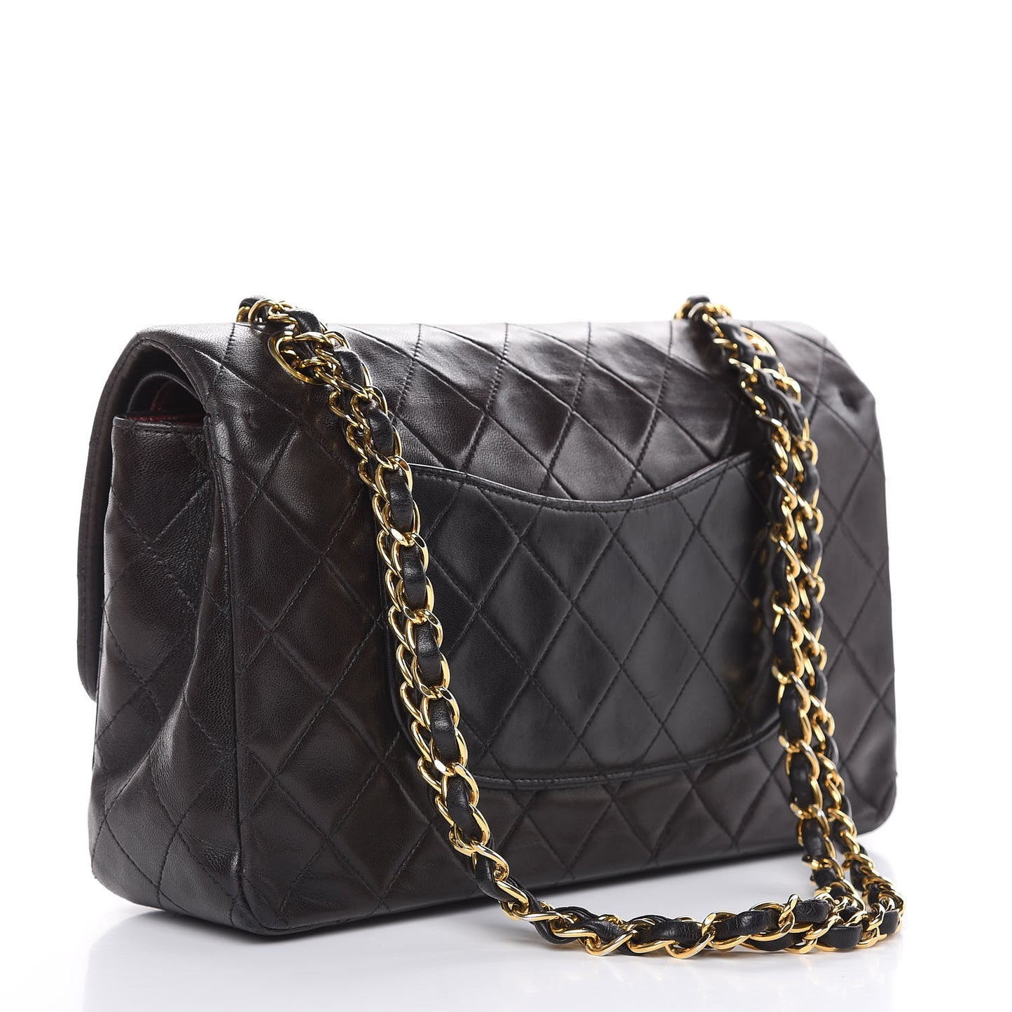 Lambskin Quilted Medium Double Flap Bag Black