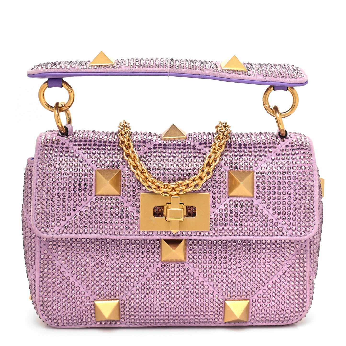 Crystal Suede Small Roman Stud Shoulder Bag Light Amethyst Glicine