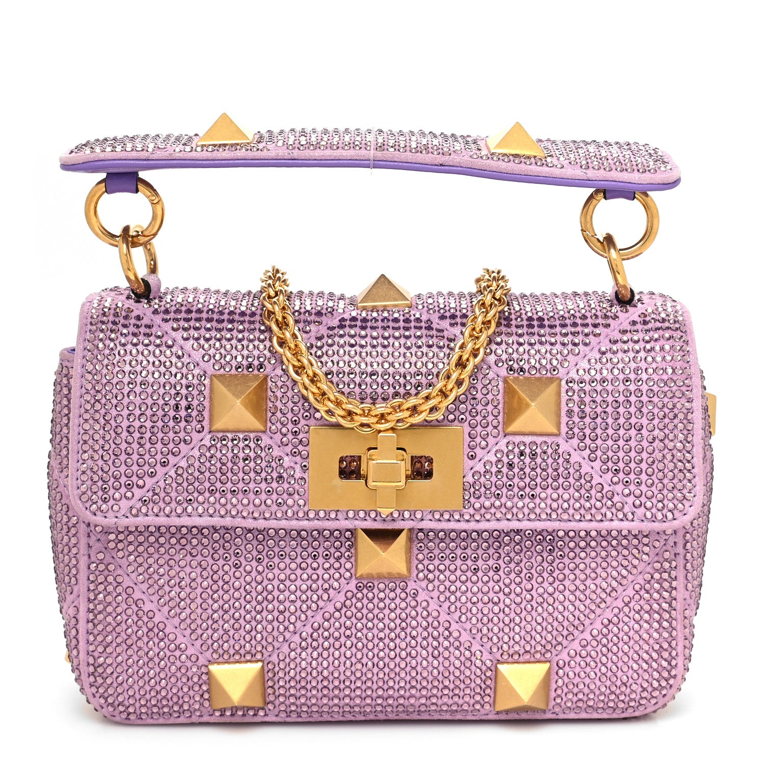 Valentino Garavani Crystal Suede Small Roman Stud Shoulder Bag Light Amethyst Glicine 1 of 9
