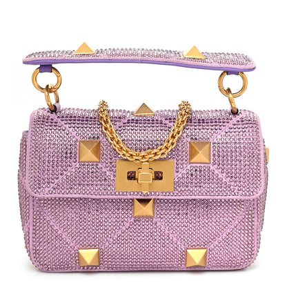Valentino Garavani Crystal Suede Small Roman Stud Shoulder Bag Light Amethyst Glicine 1 of 9