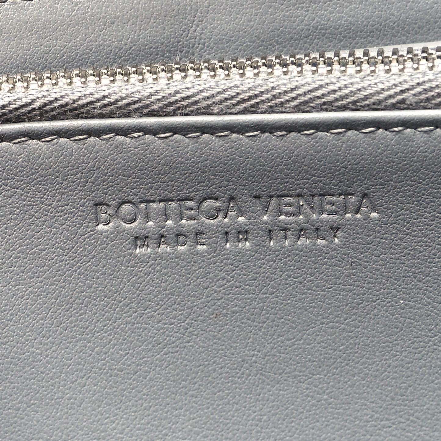 Metallic Patent Calfskin Maxi Intrecciato Zip Around Wallet Silver