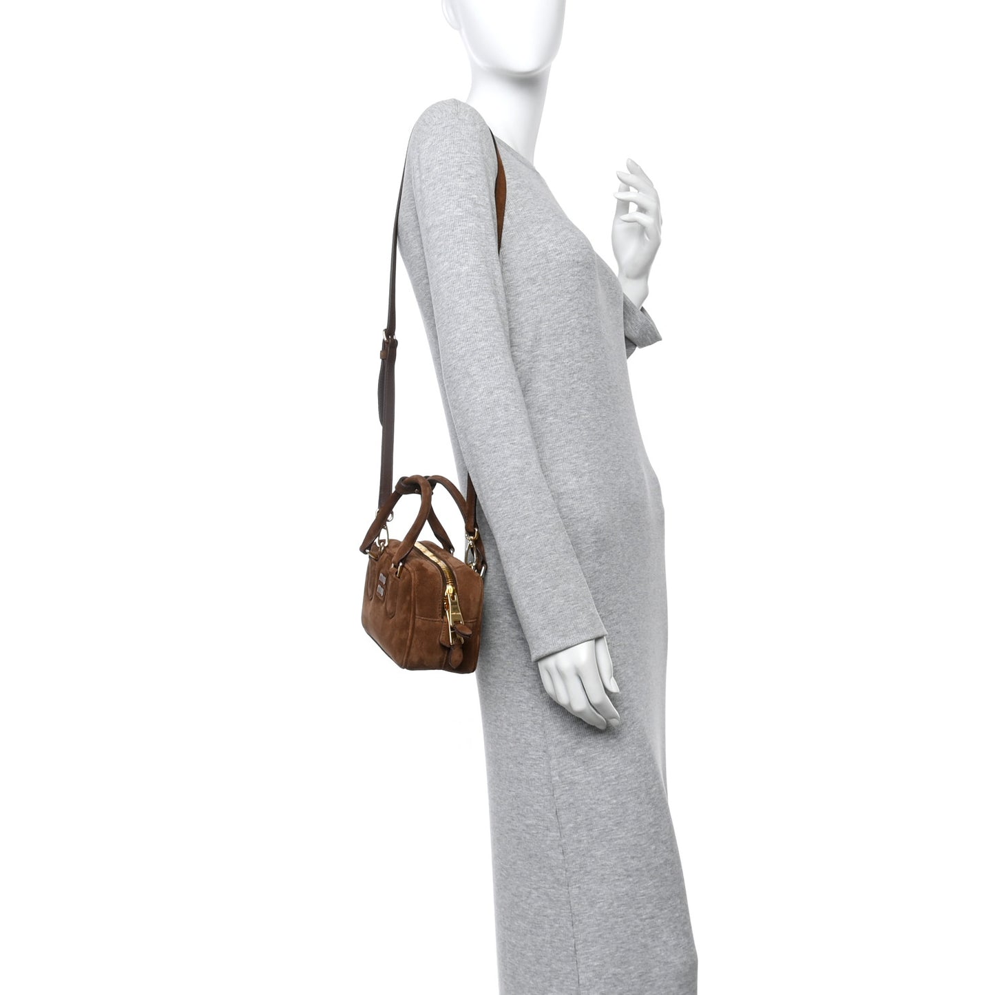 Suede Padded Regular Arcadie Top Handle Bag Cacao