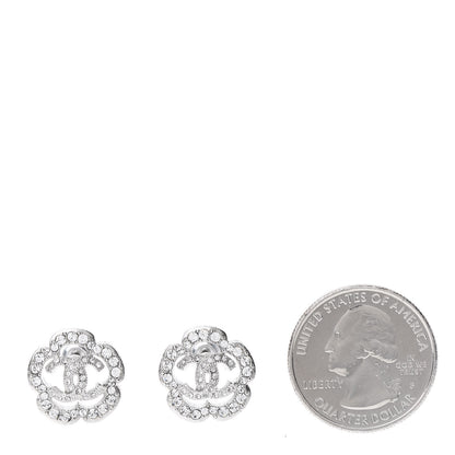Chanel Crystal Coco Flapper Camellia CC Stud Earrings Silver 2 of 5