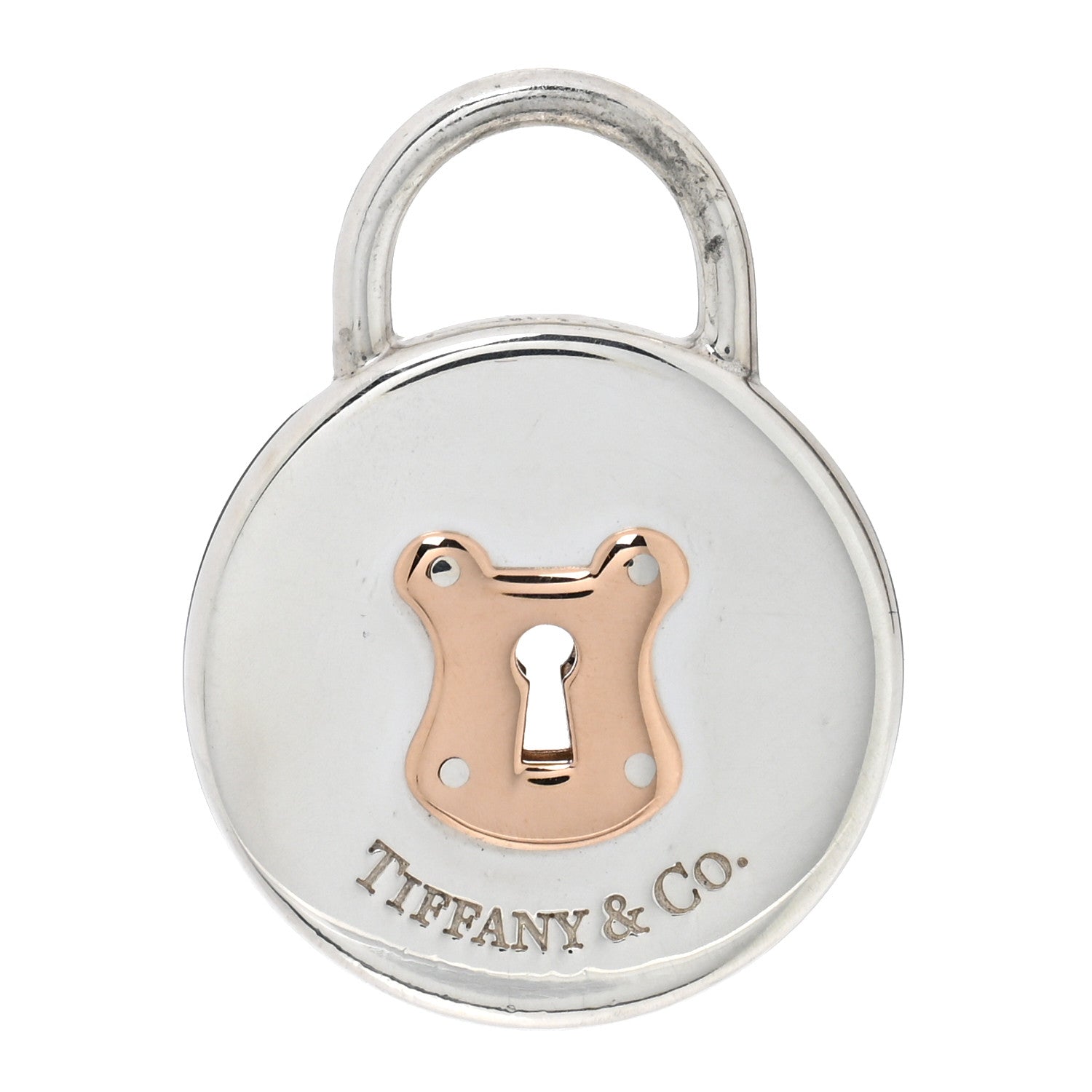 Tiffany Sterling Silver 18K Rose Gold Round Lock Pendant 1 of 4