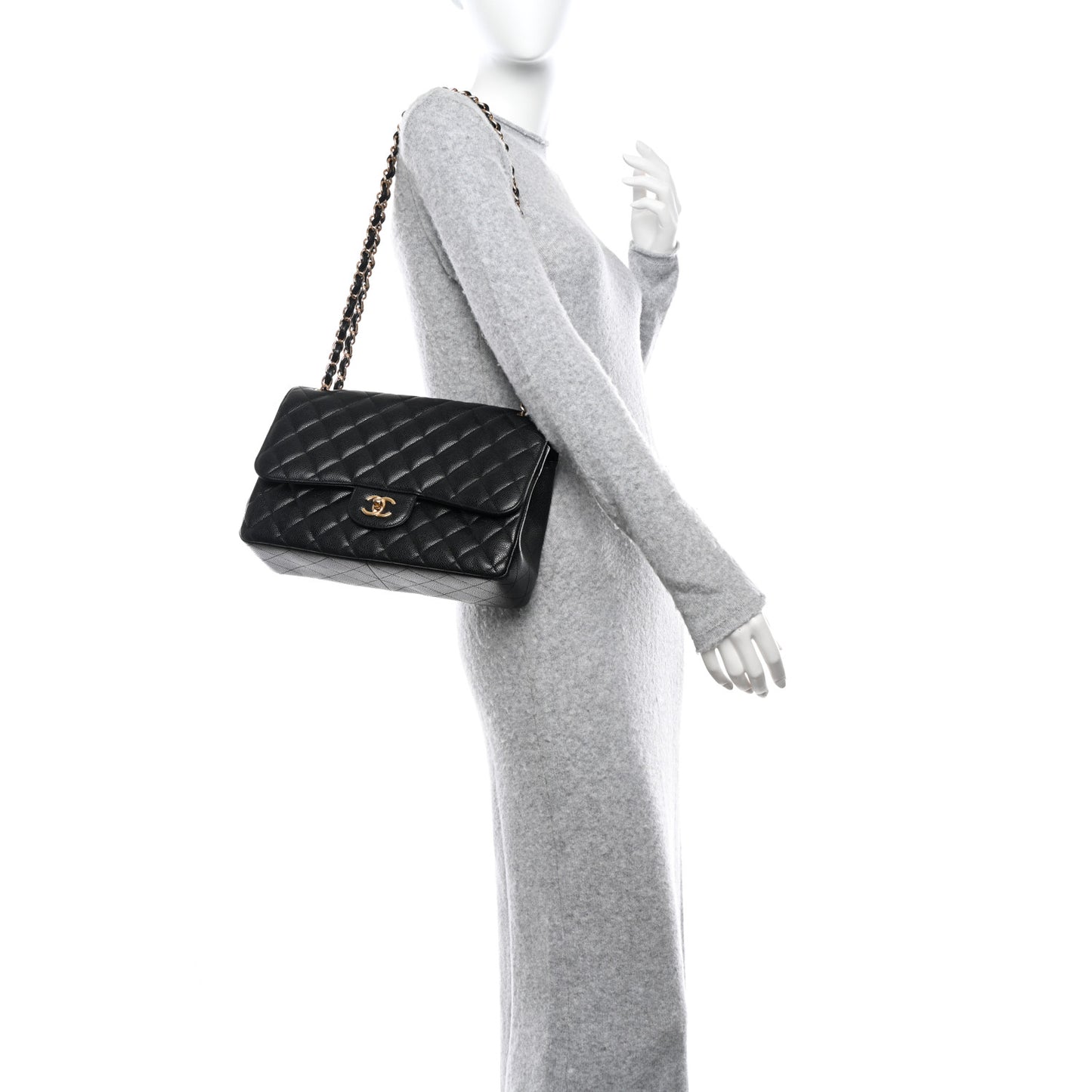 Caviar Quilted Jumbo Double Flap Black