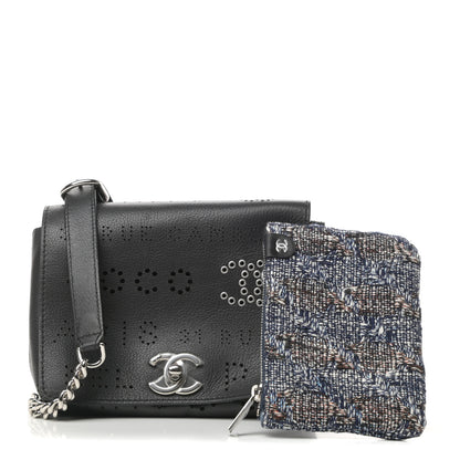 Chanel Calfskin Tweed Eyelet Flap Bag Black 1 of 15