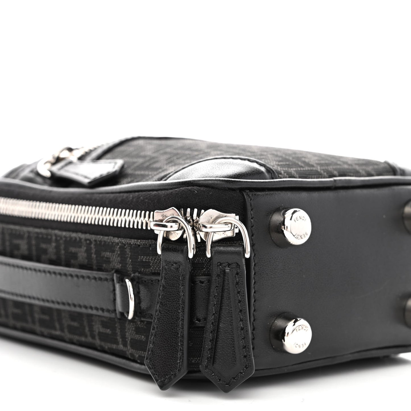Recycled Fabric Jacquard Vitello Astro Micro FF Mini Trolley Bag Asfalto Black