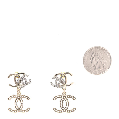 Chanel Crystal Pearl Double CC Drop Earrings Gold Silver 2 of 4
