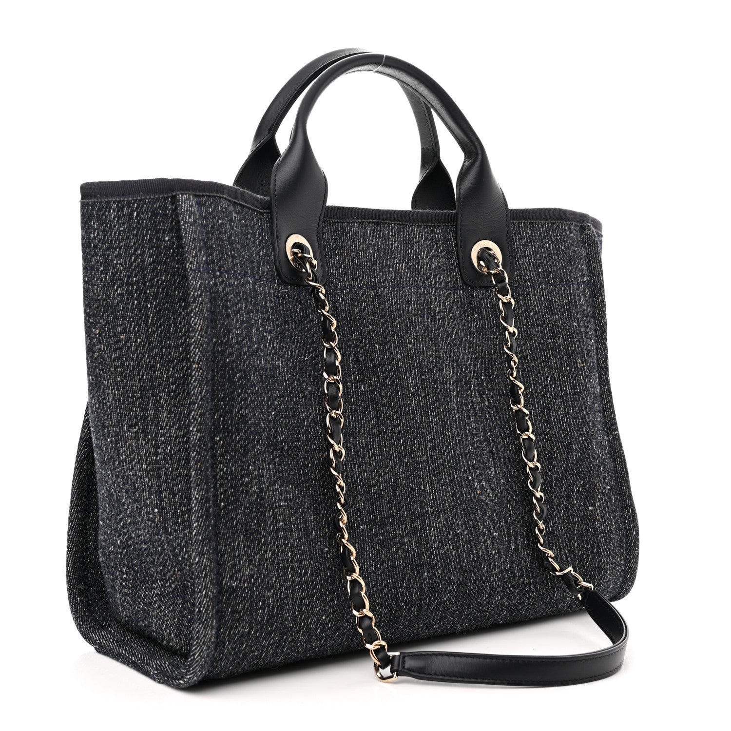 Chanel Denim Small Deauville Tote Dark Blue White 4 of 12