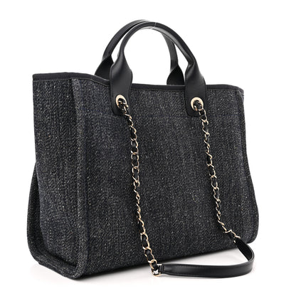 Chanel Denim Small Deauville Tote Dark Blue White 4 of 12