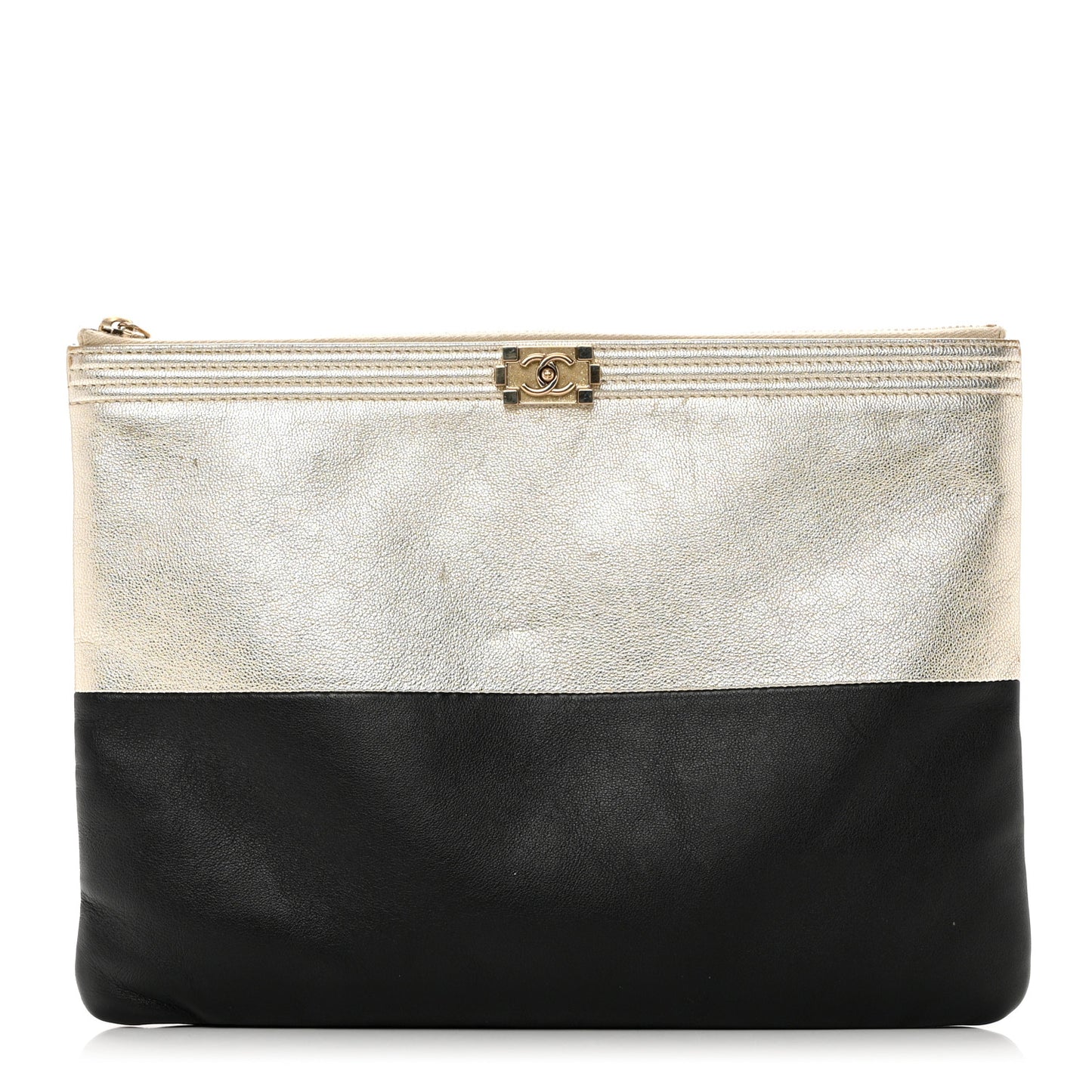 Metallic Goatskin Lambskin Medium Boy Cosmetic Case Black Gold