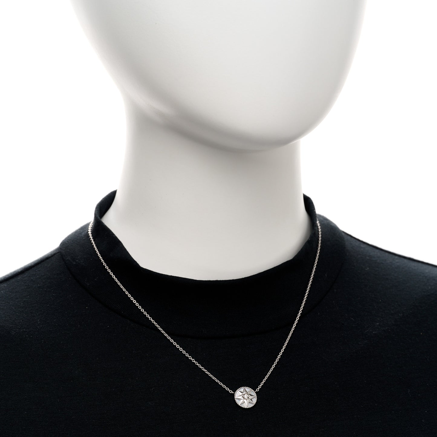 18K White Gold Diamond Mother of Pearl Rose Des Vents Necklace