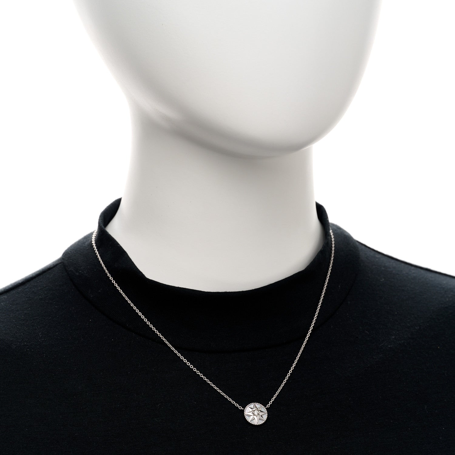 Christian Dior 18K White Gold Diamond Mother of Pearl Rose Des Vents Necklace 2 of 6