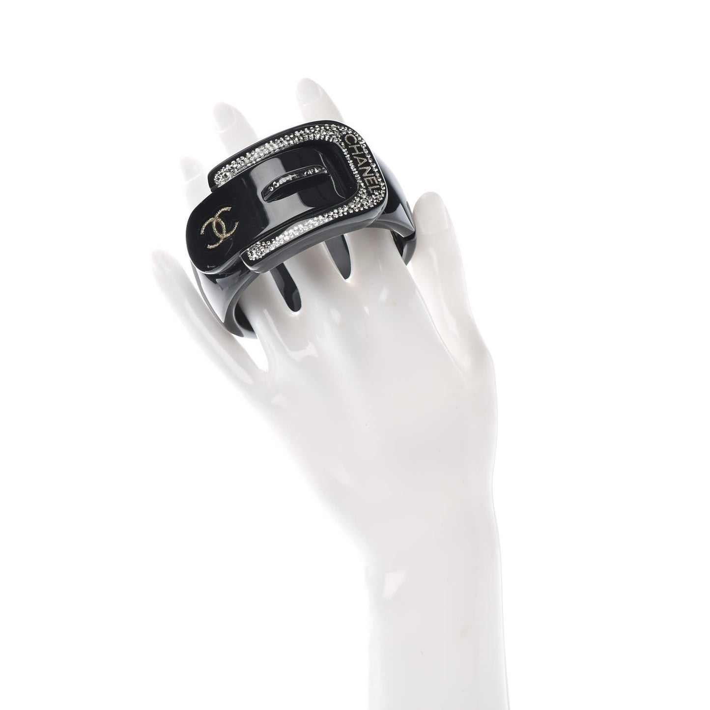 Resin Crystal CC Buckle Cuff Bracelet Black