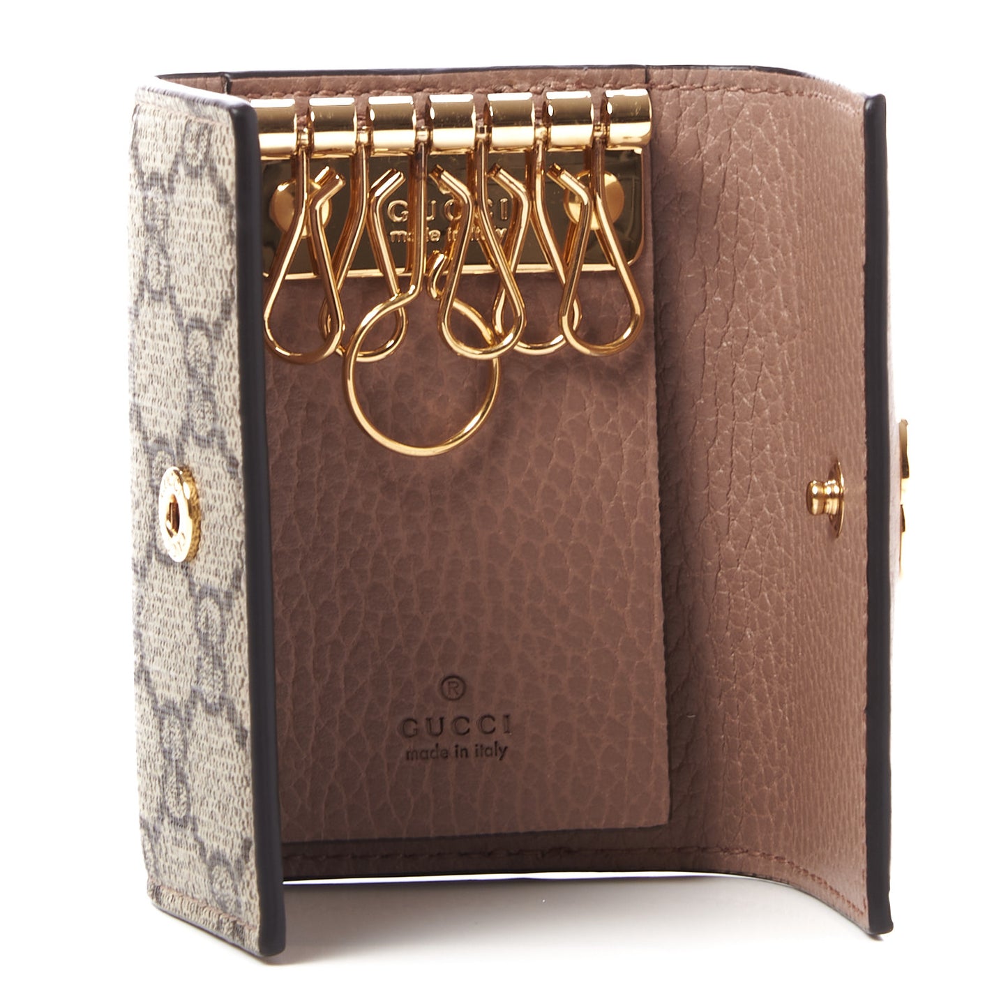 Dollar Calfskin GG Supreme Monogram GG Marmont 6 Key Holder Case Porcelain Rose Beige Ebony