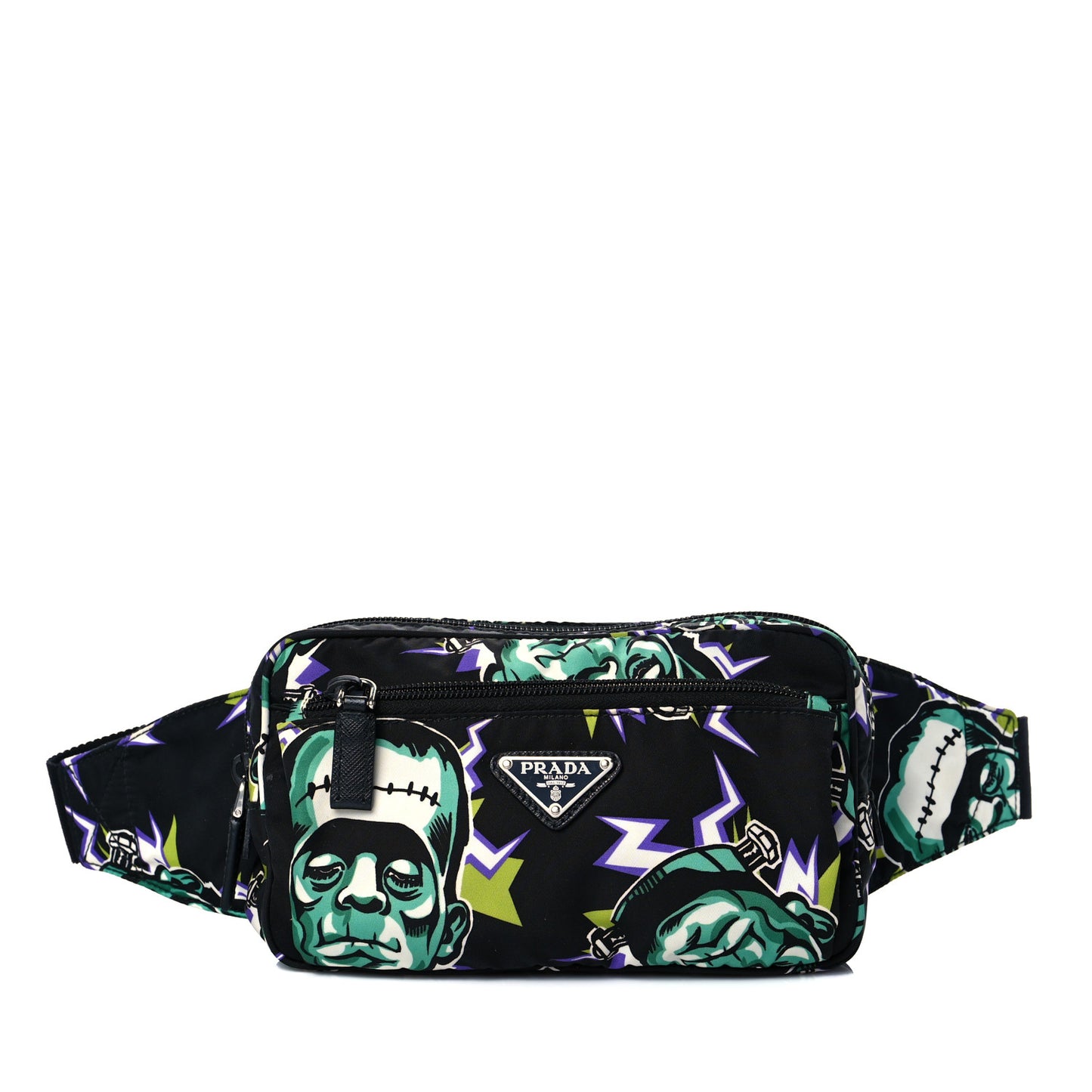X UNIVERSAL STUDIOS Tessuto Nylon Montagna Frankenstein Print Multi Zip Belt Bag Black Menta
