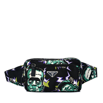 Prada X UNIVERSAL STUDIOS Tessuto Nylon Montagna Frankenstein Print Multi Zip Belt Bag Black Menta 1 of 9