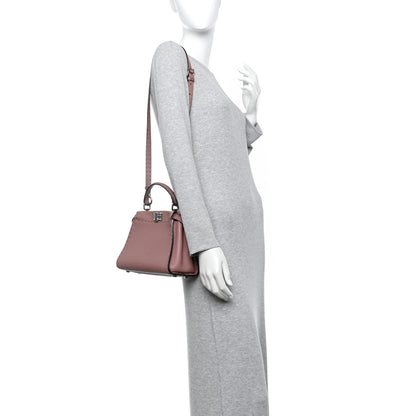 Fendi Cuoio Romano Selleria Bi-Color Mini Peekaboo Iconic Satchel English Rose Camelia 2 of 9