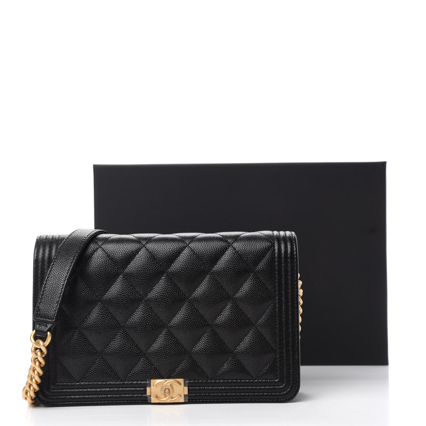 Caviar Quilted Boy Wallet On Chain WOC Black