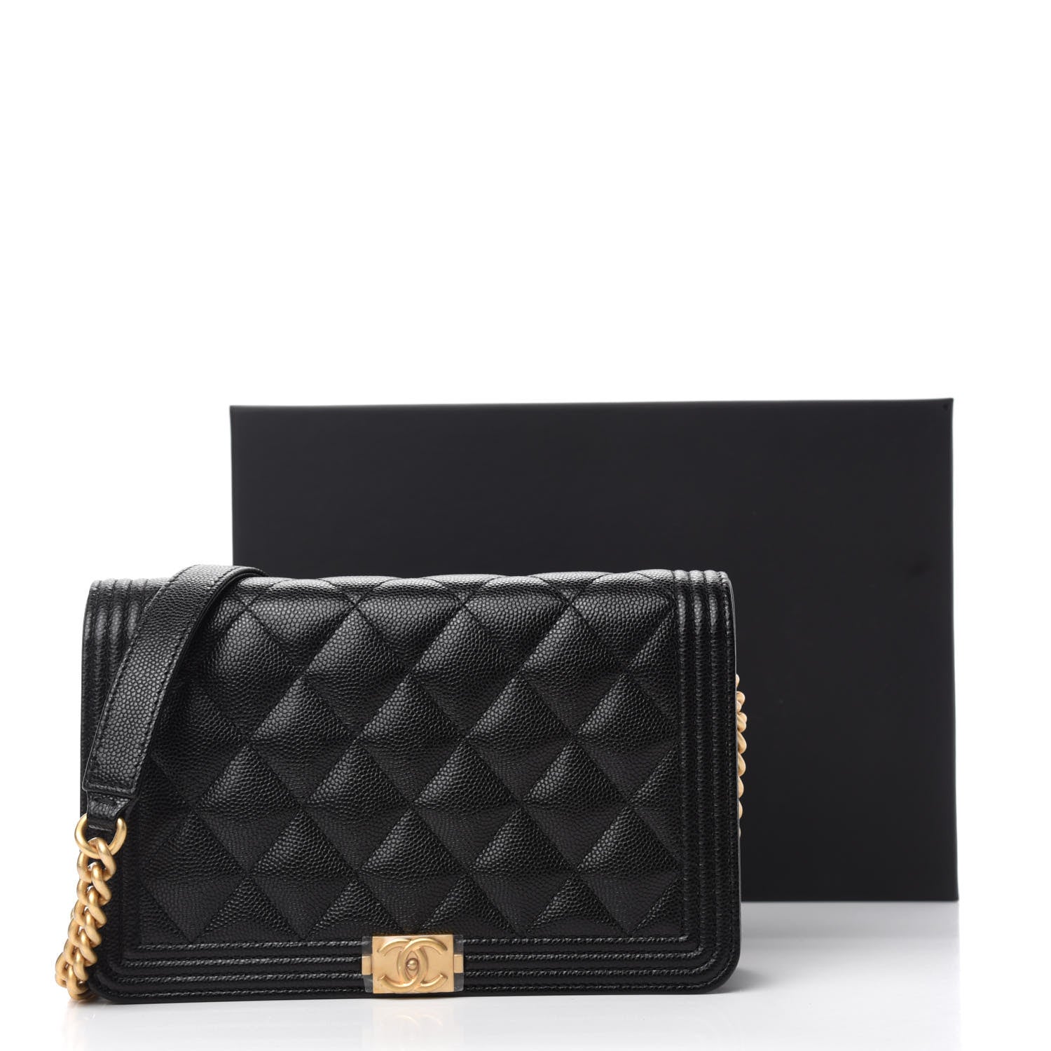 Chanel Caviar Quilted Boy Wallet On Chain WOC Black 12 of 12