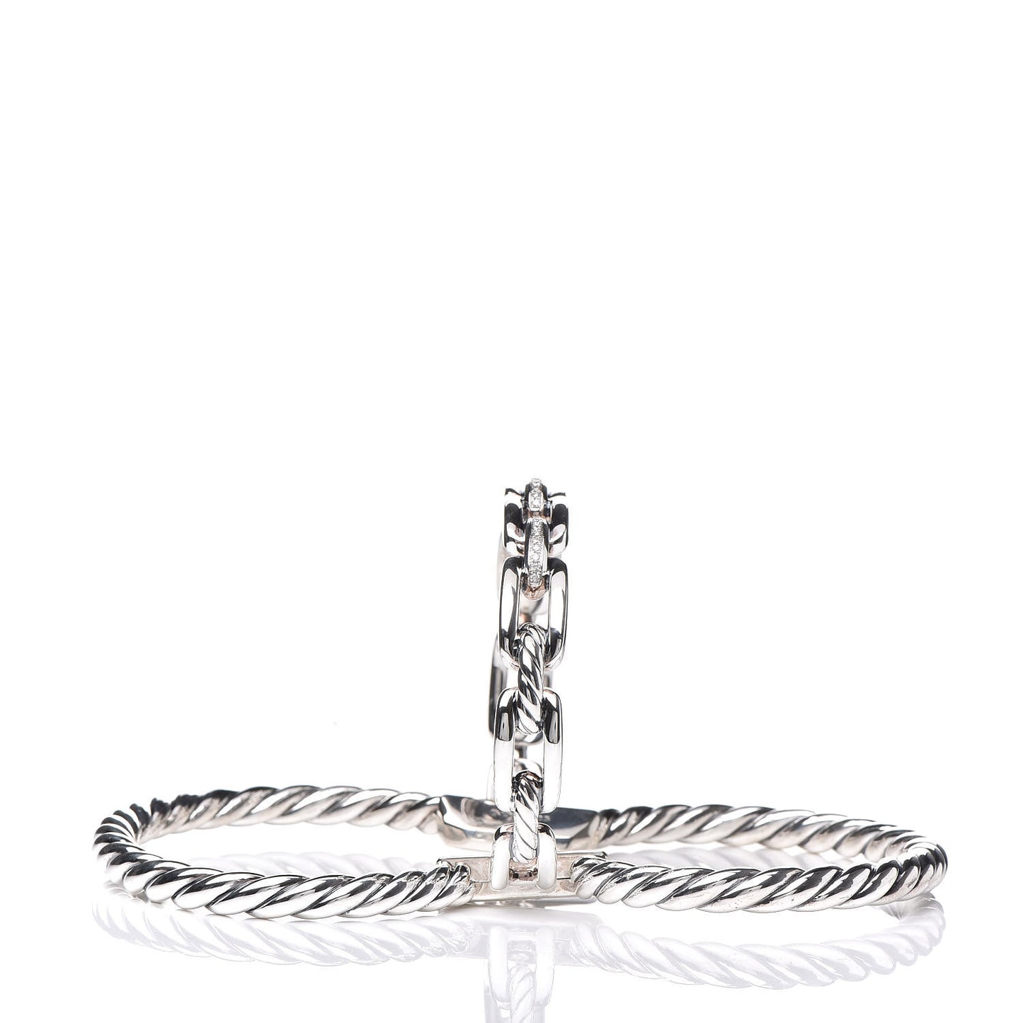 Sterling Silver Diamond Wellesley Link Three-Row Cuff Bracelet