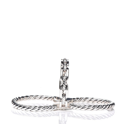 David Yurman Sterling Silver Diamond Wellesley Link Three-Row Cuff Bracelet 5 of 5