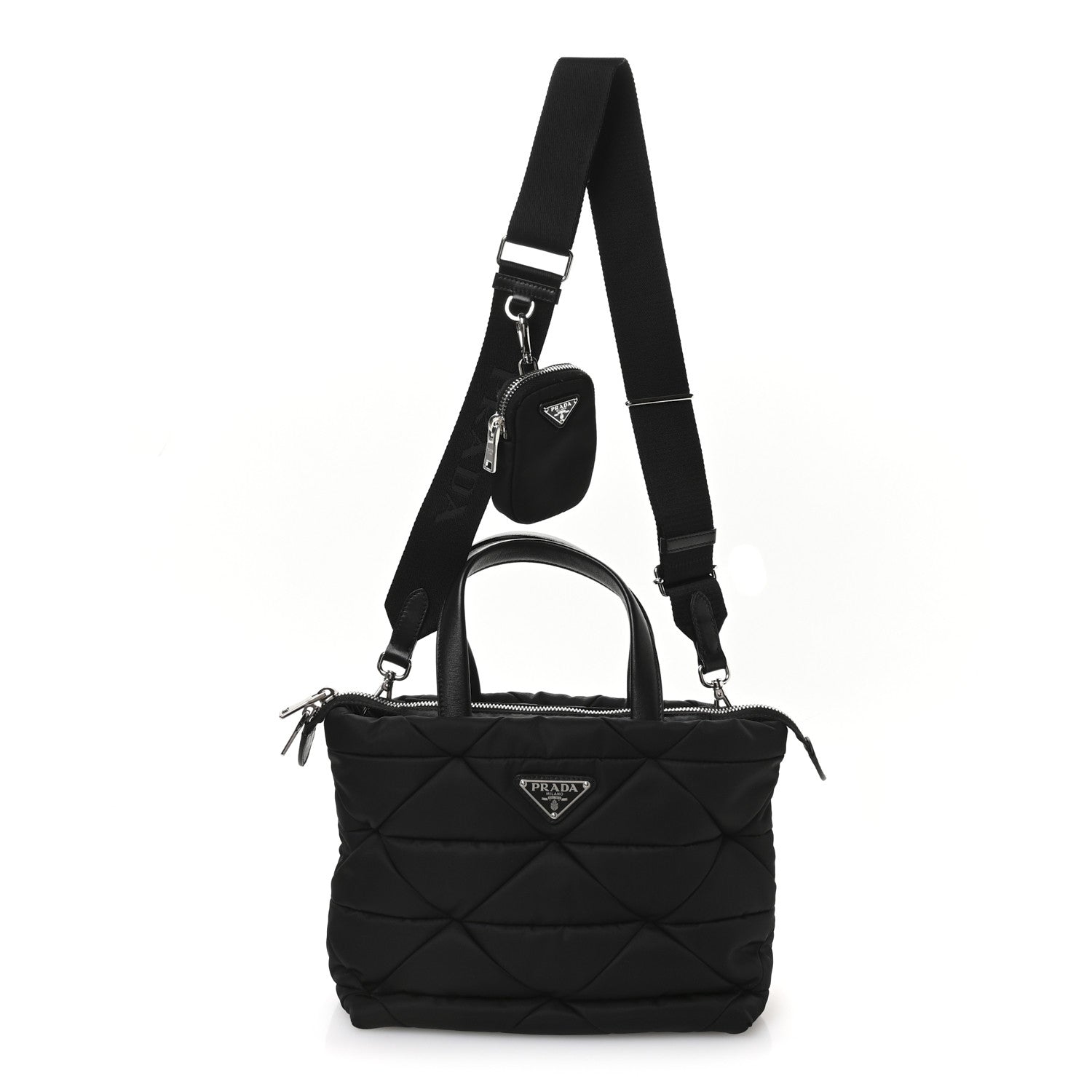 Prada Re-Nylon Nappa Triangle Quilted Padded Double Handled Zip Pocket Tote Black 1 of 13