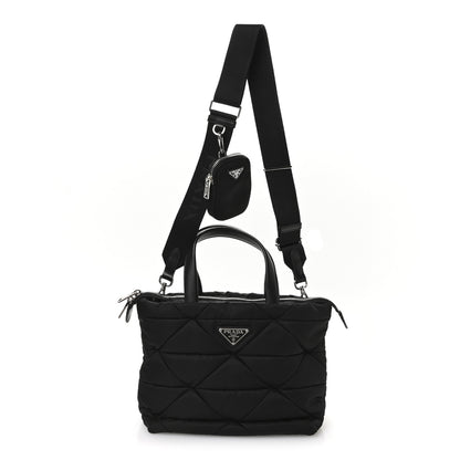 Prada Re-Nylon Nappa Triangle Quilted Padded Double Handled Zip Pocket Tote Black 1 of 13