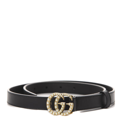 Gucci Moon Calfskin Pearl Double G 20mm Belt 80 32 Black Cream 1 of 4