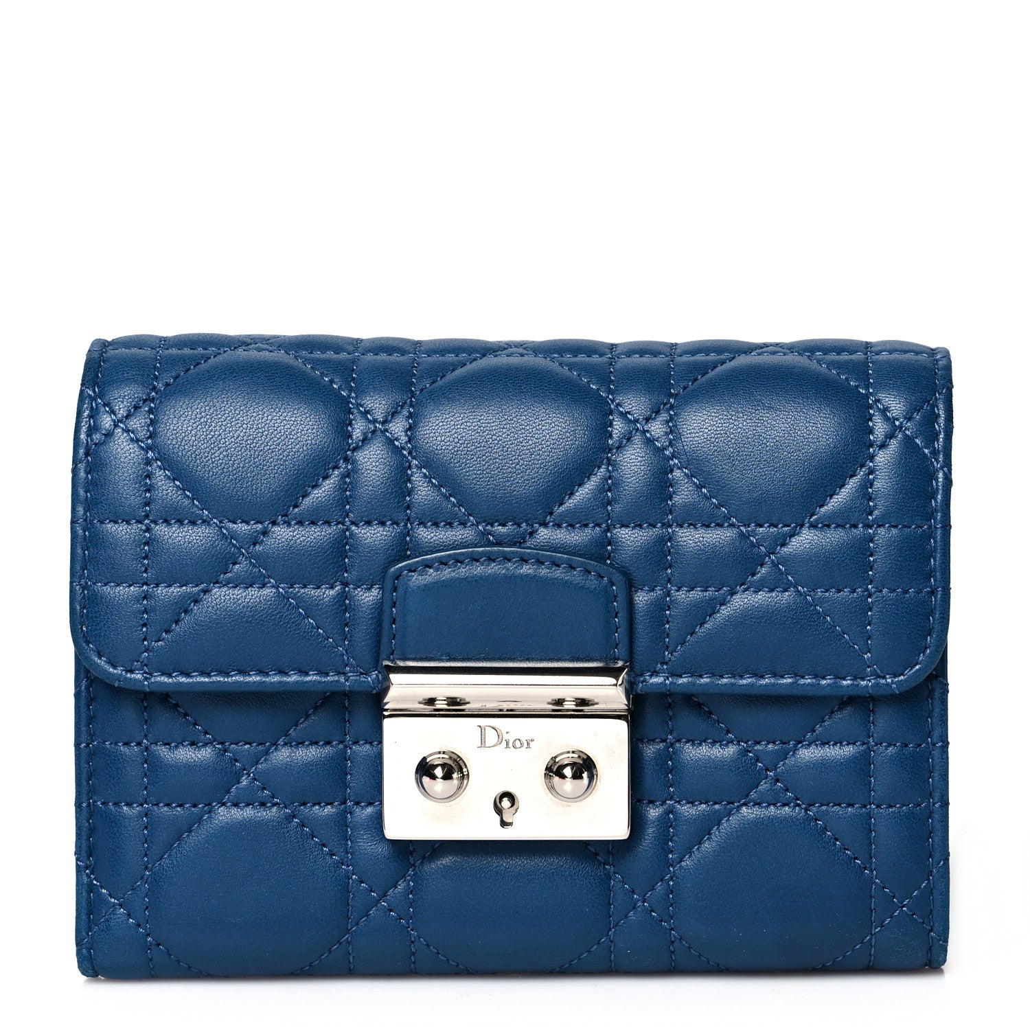 Christian Dior Lambskin Cannage Miss Dior Explorateur Compact Wallet Navy 1 of 8