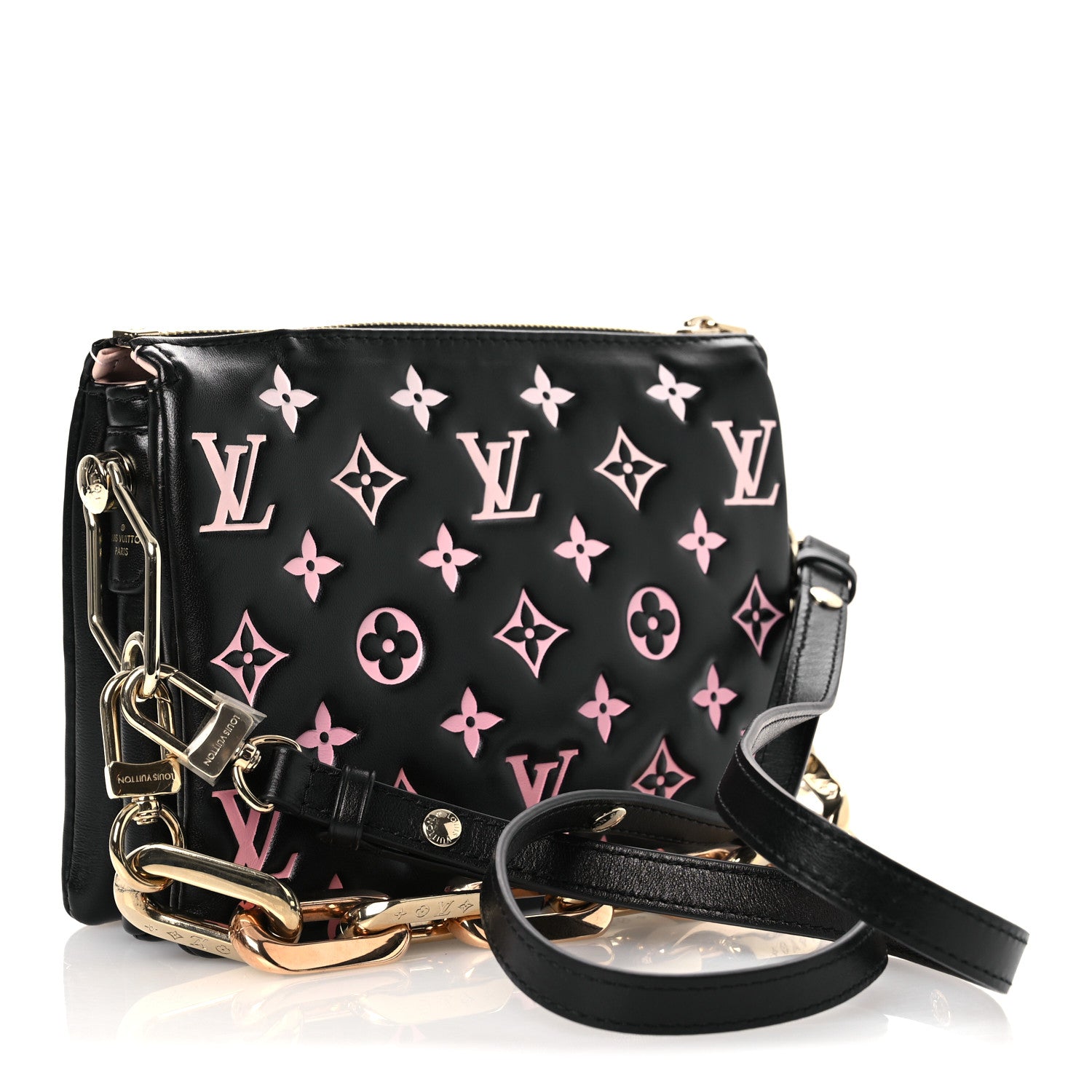 Louis Vuitton Lambskin Embossed Monogram LV Ski Coussin BB Black